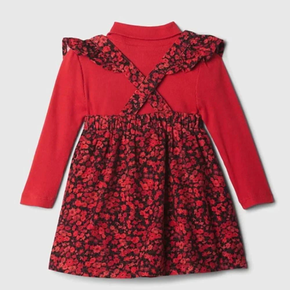 Baby GAP Girls Turtleneck Ruffle Pinafore Dress Matching Set Size 12-18